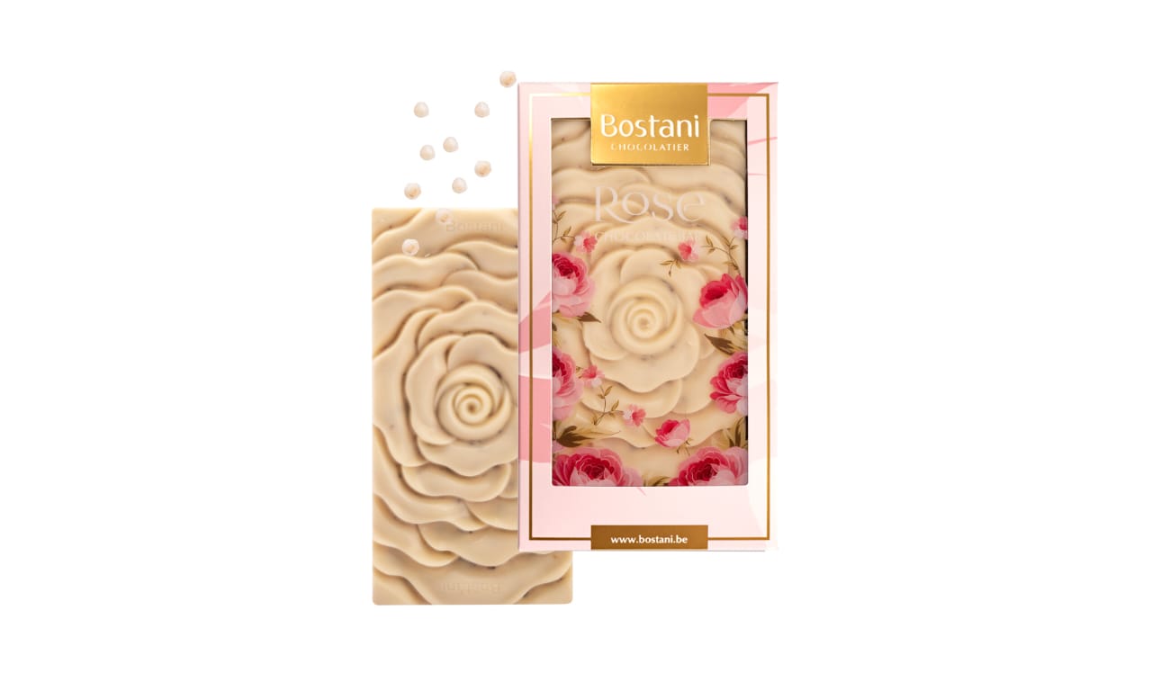 White Chocolate Rice Crispy Bar Large - 80g Rose Shape by Bostani Pakistan