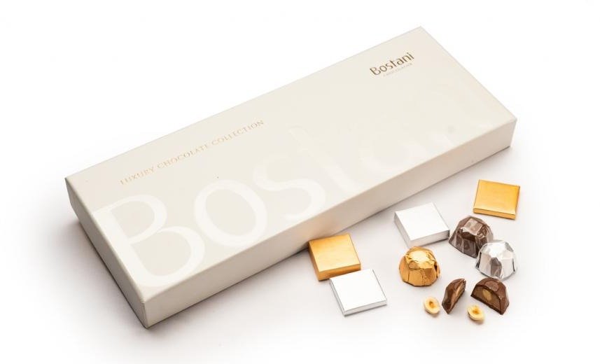 Signature Box White Medium - 335g Milk & Dark Chocolate Gift Box with Golden Accents by Bostani Pakistan