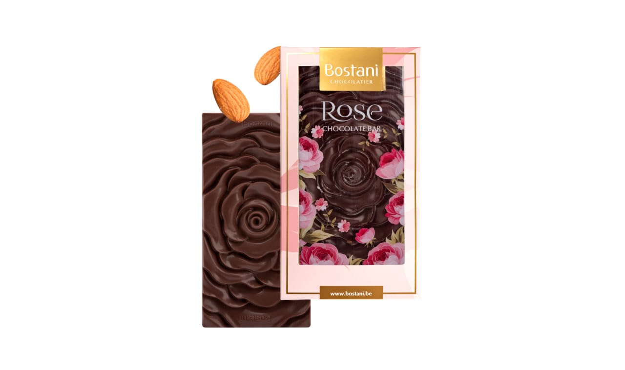 Dark Chocolate Almond Bar Large - 100g Rose Shape by Bostani Pakistan